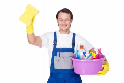 Carpet cleaning operative preparing equipment for a service appointment